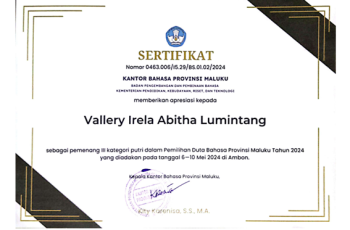 Juara III Kategori Putri dalam Pemilihan Duta Bahasa Provinsi Maluku Tahun 2024