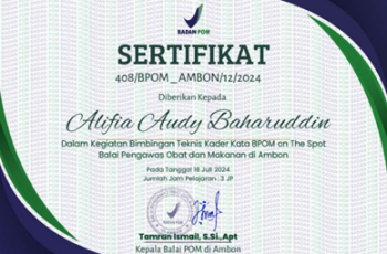 Kegiatan Bimbingan Teknis Kader Kata BPOM on the Spot Balai Pengawas Obat dan Makanan di Ambon