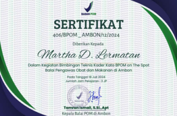 Kegiatan Bimbingan Teknis Kader Kata BPOM on the Spot Balai Pengawas Obat dan Makanan di Ambon