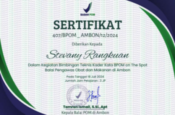 Kegiatan Bimbingan Teknis Kader Kata BPOM on the Spot Balai Pengawas Obat dan Makanan di Ambon